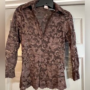 Cache Brown Lace Floral Top